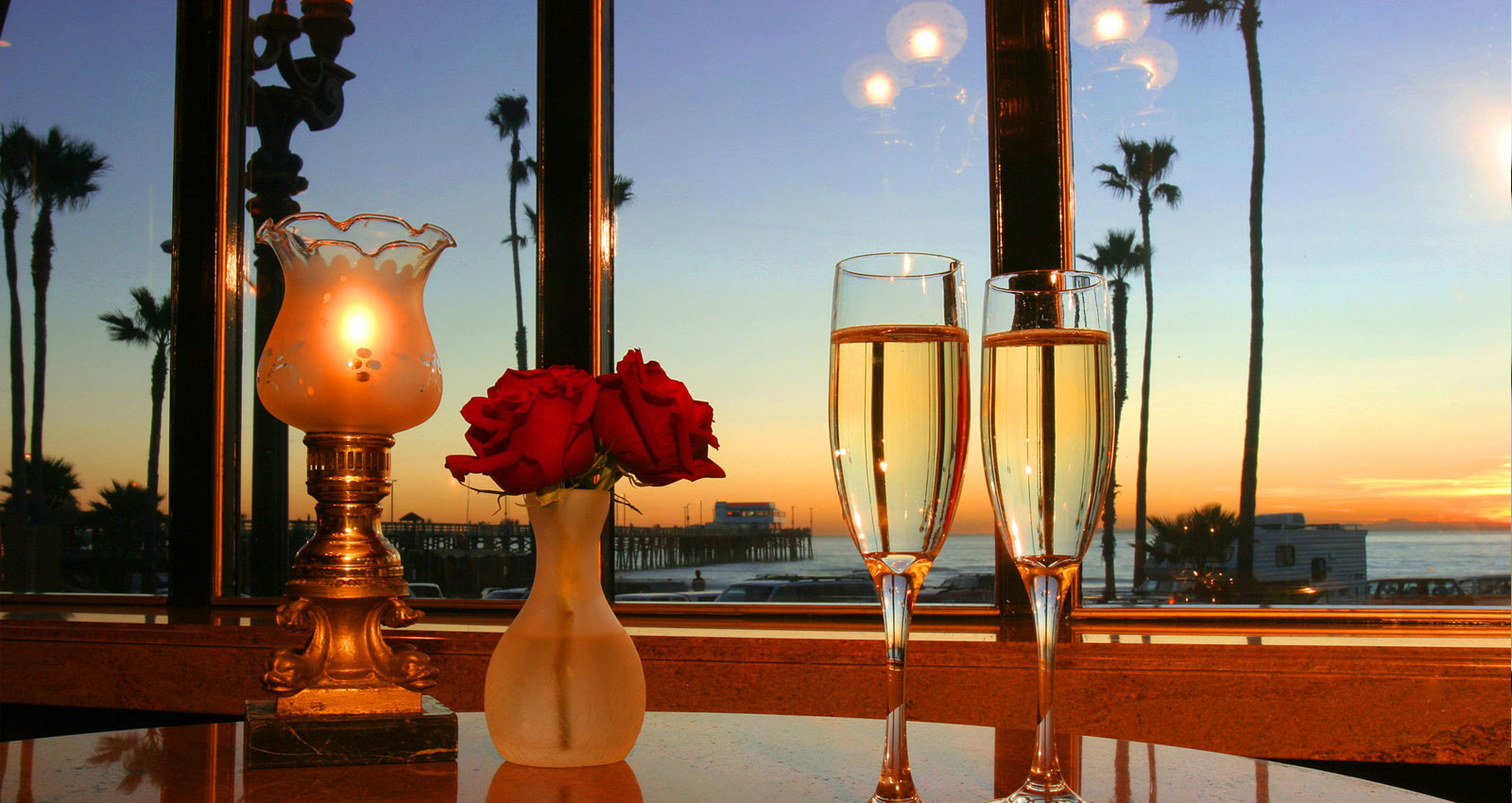 Sunset view with Champagne glasses